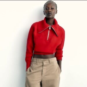Zara Knit Zip Sweater in Red